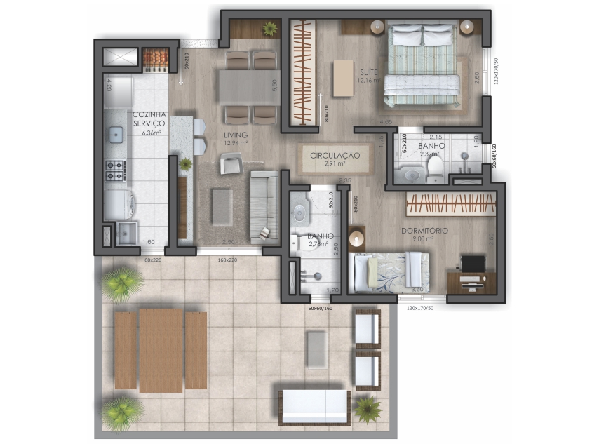 Apartamento 2 dormitórios – 90,53 m² – Unidade 201