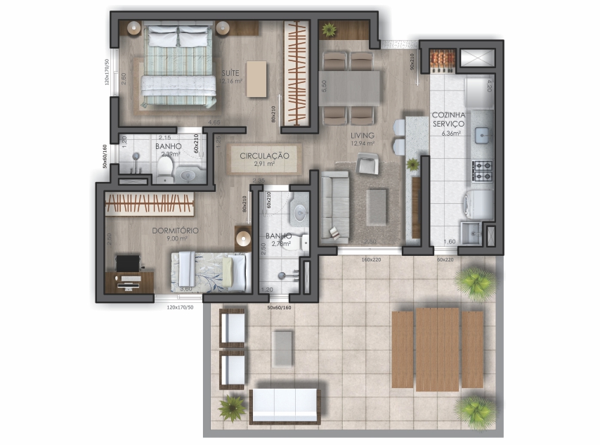 Apartamento 2 dormitórios – 90,53 m² – Unidade 202
